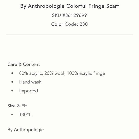 Anthropologie NWT beautiful super long 130” fringed scarf; sold out/top rated - Picture 6 of 11